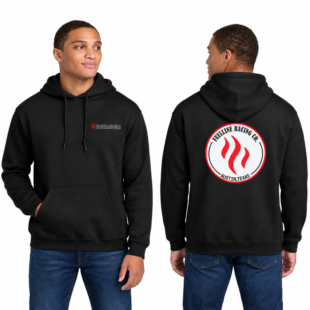 FuelLine Racing Classic Hoodie in black, front and back